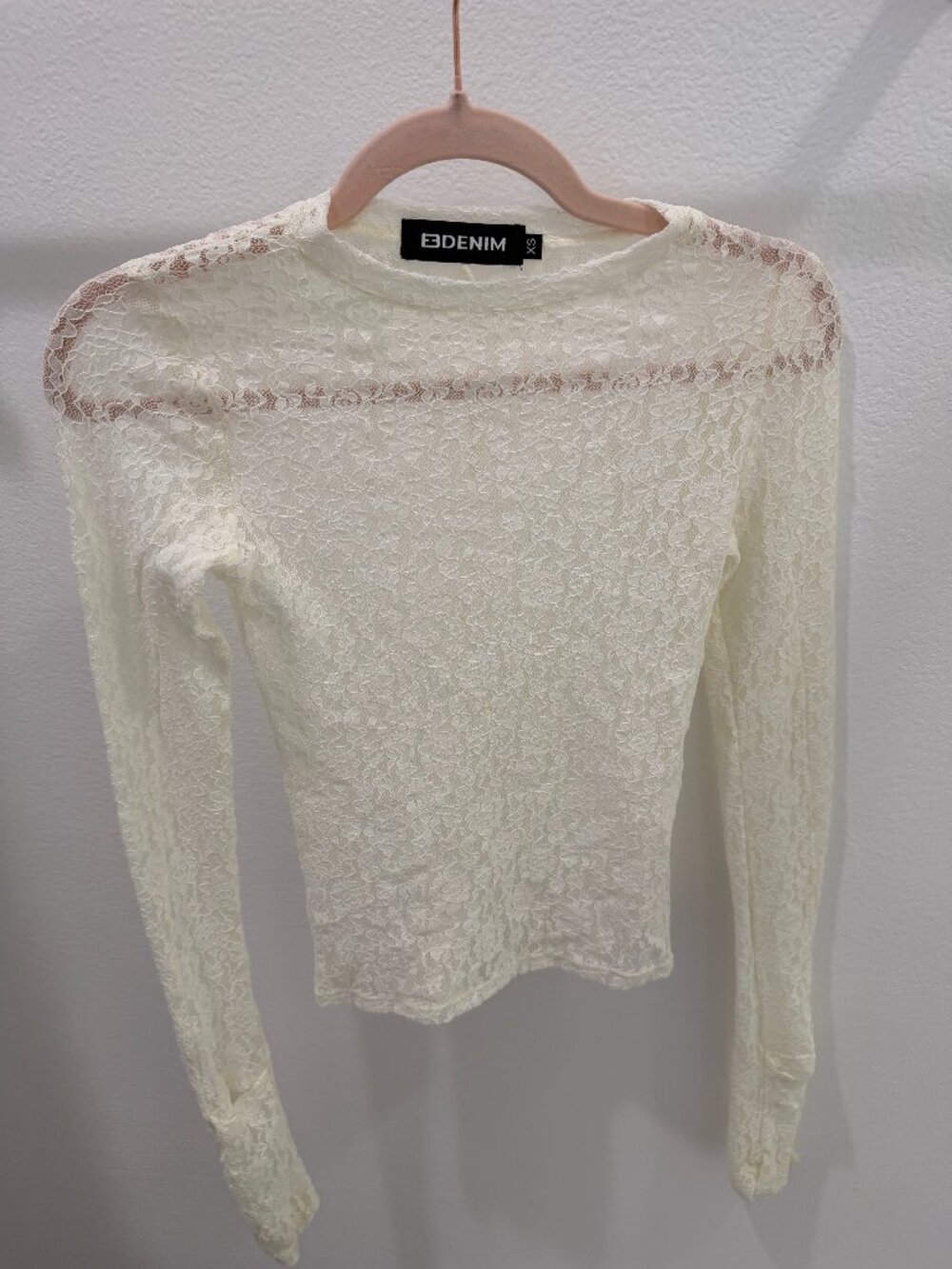 EB Denim Cream Floral Lace Long Sleeve Fitted Top Size XS